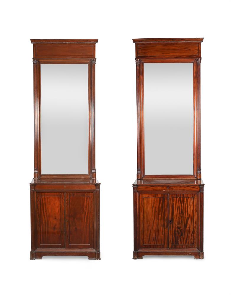 A PAIR OF MAHOGANY NEOCLASSICAL PIER GLASSES ON CABINETS SECOND HALF 20TH CENTURY