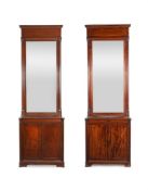A PAIR OF MAHOGANY NEOCLASSICAL PIER GLASSES ON CABINETS SECOND HALF 20TH CENTURY