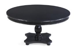 A PAIR OF EBONISED CENTRE TABLES IN MID 19TH CENTURY STYLE