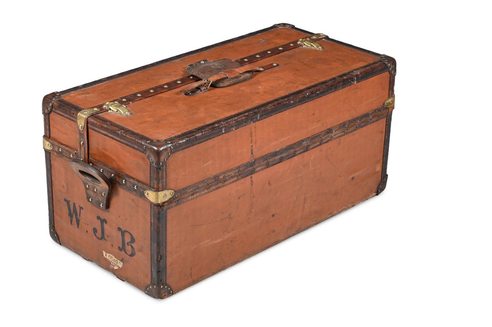 LOUIS VUITTON, A BROWN LEATHER HARD TRAVELLING TRUNK