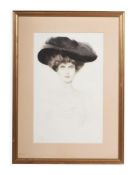 PAUL CÉSAR HELLEU (FRENCH 1859-1927), PORTRAIT DE FEMME AU CHAPEAU A PLUME