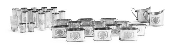 A COLLECTION OF HOTEL CHATEAU DE BAGNOL SILVER PLATED METAL SERVICE WARE WITH ARMORIAL BEARINGS