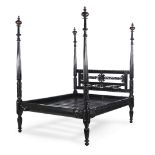 AN ANGLO INDIAN EBONISED FOUR POSTER BED, 20TH CENTURY AND LATER