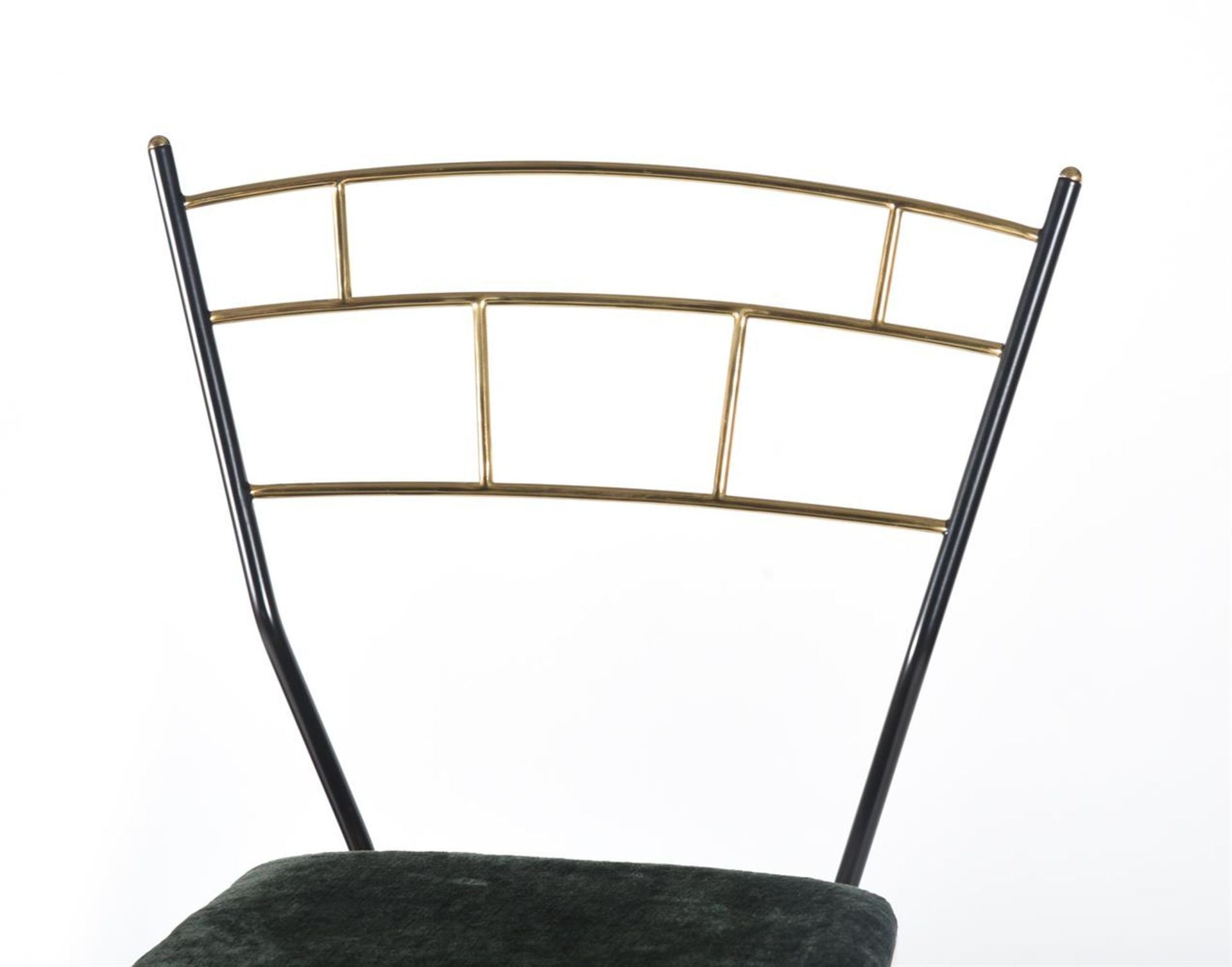 A PAIR OF TUBULAR BLACK METAL AND BRASS BAR STOOLS AND A SIDE CHAIR BY ANOUSKA HEMPEL - Image 2 of 2