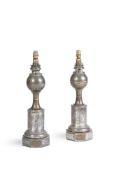 A PAIR OF FRENCH PATINATED METAL PARAFIN LAMP BASES, BREVET LAMPES HYDROSTATIQUE