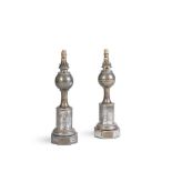 A PAIR OF FRENCH PATINATED METAL PARAFIN LAMP BASES, BREVET LAMPES HYDROSTATIQUE