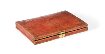 A RED LEATHER AND GILT TOOLED DOCUMENT CASE OR WRITING BOX FRENCH, 18TH /19TH CENTURY