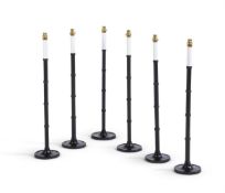 A SET OF SIX TURNED AND EBONISED WOOD 'YARD STICK' TABLE LAMPSBY ANOUSKA HEMPELWith ring turned co