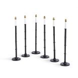 A SET OF SIX TURNED AND EBONISED WOOD 'YARD STICK' TABLE LAMPSBY ANOUSKA HEMPELWith ring turned co