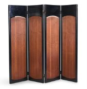 AN EBONISED AND PIERCED WOOD FOUR FOLD SCREEN, BY ANOUSKA HEMPEL