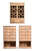 A PAIR OF MULTI DRAWER CABINETS AND A PINE HANGING CUPBOARD, 19TH CENTURY ELEMENTS AND LATER