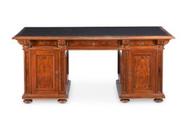 A WALNUT AND LEATHER PEDESTAL DESK LATE 19TH CENTURY