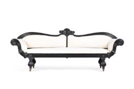 Y AN ANGLO-INDIAN EBONY SOFA, MID 19TH CENTURY