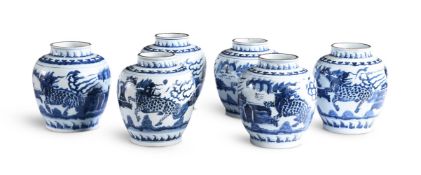 A GROUP OF SIX CHINESE BLUE AND WHITE GINGER JARS 20TH CENTURY