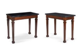 A PAIR OF MAHOGANY AND SLATE TOPPED CONSOLE TABLES BY ANOUSKA HEMPEL