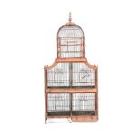 A WIREWORK AND WOOD BIRD CAGE FIRST HALF 20TH CENTURY