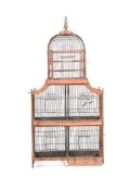 A WIREWORK AND WOOD BIRD CAGE FIRST HALF 20TH CENTURY