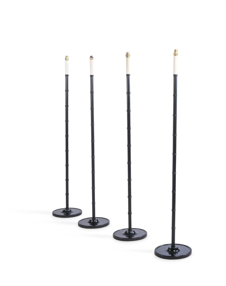 FOUR TURNED AND EBONISED WOOD 'YARD STICK' STANDARD LAMPS, BY ANOUSKA HEMPEL