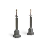 A PAIR OF FRENCH BRONZED COLUMN FORM LAMPS