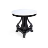 A LOUIS PHILIPPE EBONISED AND MARBLE TOPPED CENTRE TABLE, MID 19TH CENTURY