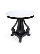 A LOUIS PHILIPPE EBONISED AND MARBLE TOPPED CENTRE TABLE, MID 19TH CENTURY