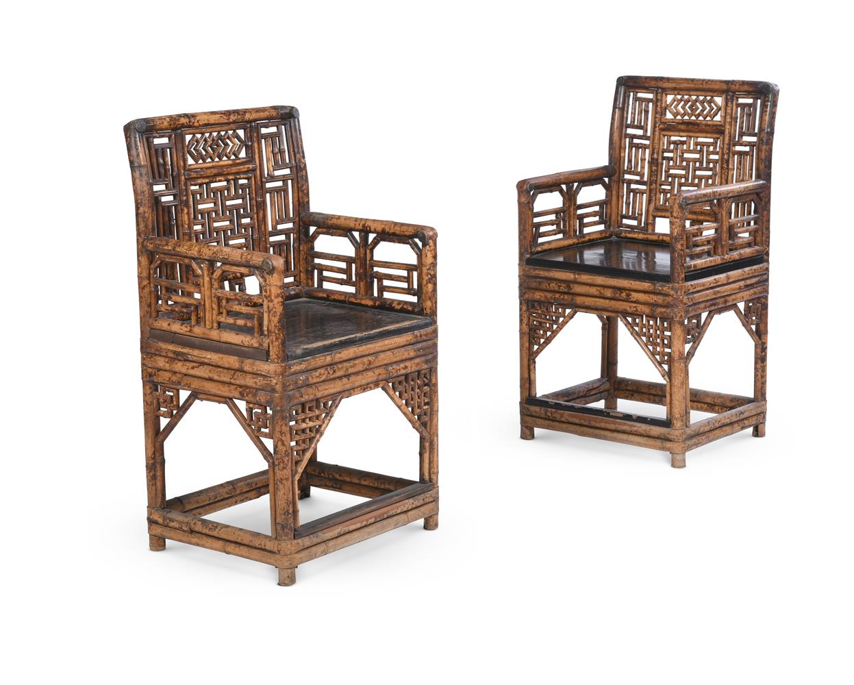 A PAIR OF CHINESE BAMBOO ARMCHAIRS 20TH CENTURY