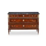 A LOUIS PHILIPPE MAHOGANY, GILT METAL AND MARBLE TOPPED COMMODE, CIRCA 1840