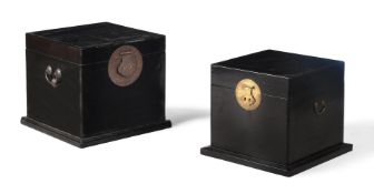 TWO CHINESE BLACK LACQUER TRUNKS, 20TH CENTURY