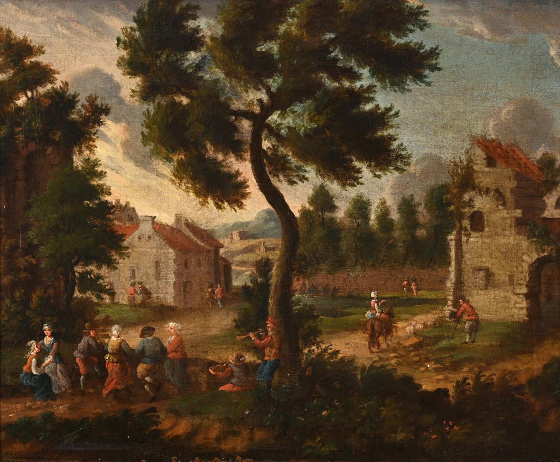 FLEMISH SCHOOL (18TH CENTURY), VILLAGERS IN A LANDSCAPE - Image 2 of 3