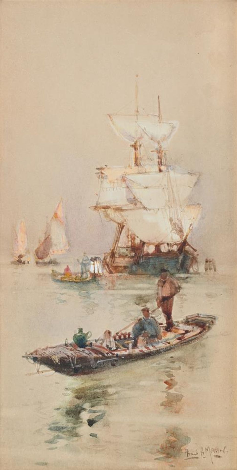 λ FRANK HENRY MASON (BRITISH 1875-1965), SHIPPING OFF WHITBY; SHIPPING NEAR KATWIJK (2) - Image 3 of 4