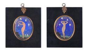 CLAUDE NORVAL (FRENCH 20TH CENTURY), TWO MINIATURES WITH FEMALE NUDES BY A TREE
