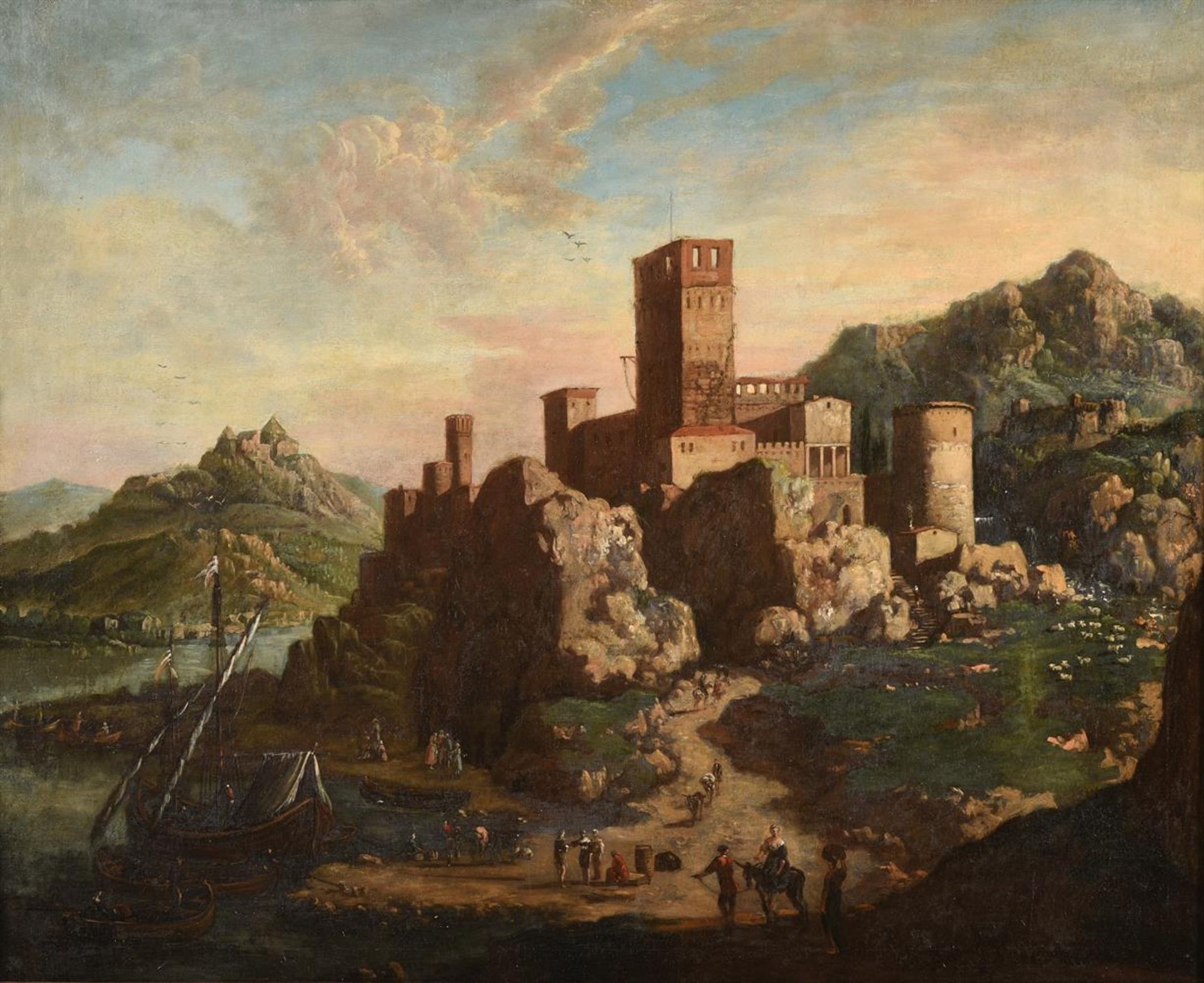FOLLOWER OF PAUL BRILL (17TH CENTURY), AN ITALIANATE COASTAL INLET WITH A FORTIFIED HILLTOP TOWN - Bild 2 aus 3
