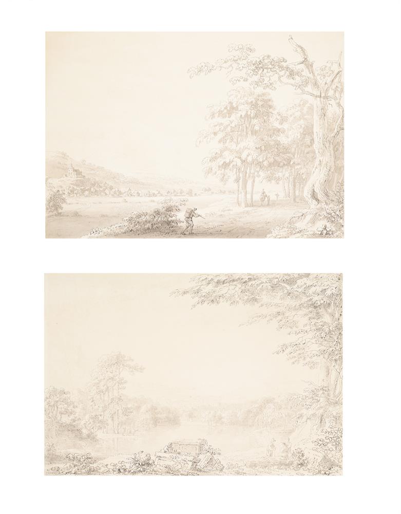ANTHONY DEVIS (BRITISH 1729-1817), FIGURES RESTING BY A LAKE; TRAVELLERS ON A ROAD BY A RIVER (2) - Image 4 of 5