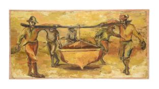 STELLA SHAWZIN (SOUTH AFRICAN 1920-2020), FISHERMEN CARRYING THE BOAT