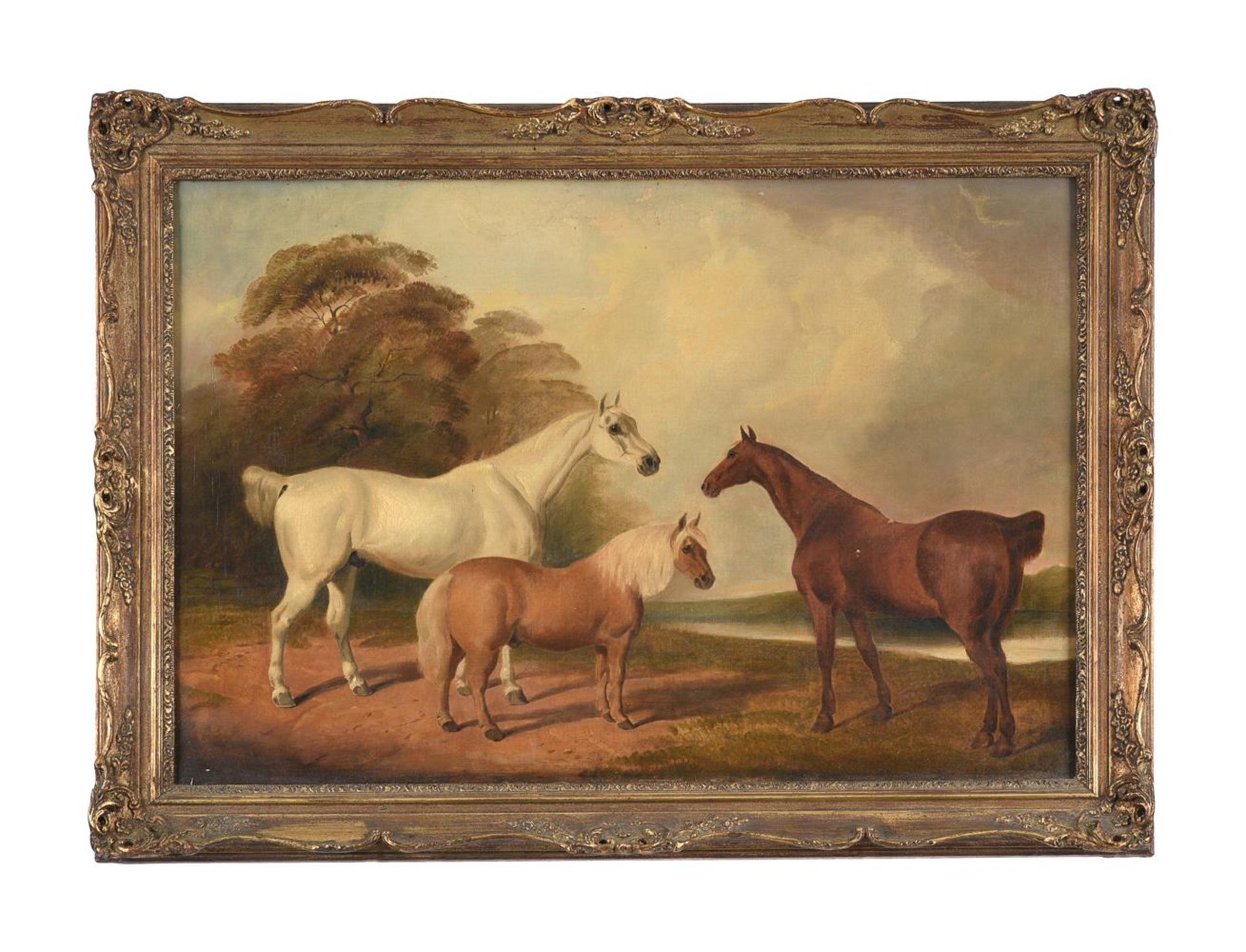 ENGLISH SCHOOL (19TH CENTURY),THREE HORSES IN A LANDSCAPE
