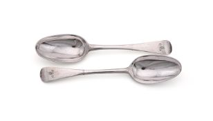 TWO QUEEN ANNE SILVER OLD ENGLISH PATTERN TABLE SPOONS
