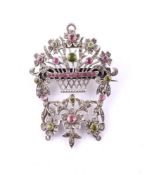 AN EARLY 20TH CENTURY SILVER AND PASTE GIARDINETTO BROOCH/PENDANT