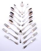 A VICTORIAN SILVER FIDDLE PATTERN PART TABLE SERVICE