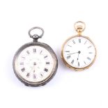 AN EARLY 20TH CENTURY GOLD CASED OPEN FACED FOB WATCH