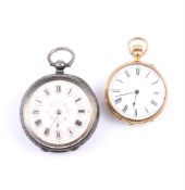 AN EARLY 20TH CENTURY GOLD CASED OPEN FACED FOB WATCH