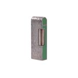 DUNHILL, A STAINLESS STEEL AND GREEN ENAMEL LIGHTER