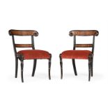 A PAIR OF REGENCY HOLLY AND OAK HONEYSUCKLE MARQUETRY SIDE CHAIRS, ATTRIBUTED TO GEORGE BULLOCK