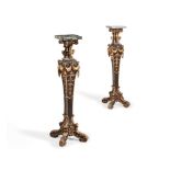 A PAIR OF CARVED PINE AND PARCEL GILT TORCHERES, IN 18TH CENTURY STYLE, 19TH CENTURY