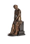 A LARGE FRENCH BRONZE FIGURE OF A SEATED MAIDEN, 19TH CENTURY
