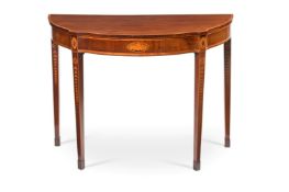 A GEORGE III MAHOGANY AND INLAID HALL OR CONSOLE TABLE, IN THE MANNER OF THOMAS SHERATON, CIRCA 1790