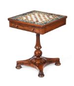 Y A WILLIAM IV ROSEWOOD AND SPECIMEN MARBLE GAMES TABLE, CIRCA 1835