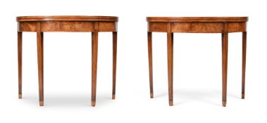 A PAIR OF GEORGE III MAHOGANY AND LINE INLAID FOLDING CARD TABLES, CIRCA 1790