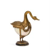 A GILT METAL MOUNTED NAUTILUS MODEL OF A SWAN, CONTINENTAL, LATE 19TH CENTURY