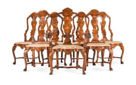 A SET OF SEVEN DUTCH WALNUT AND MARQUETRY CHAIRS, LATE 18TH OR EARLY 19TH CENTURY
