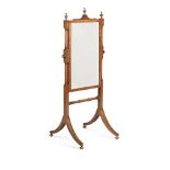 A GEORGE III MAHOGANY AND BRASS STRUNG CHILD'S CHEVAL MIRROR, CIRCA 1800